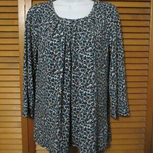 Josephine Studio top 3/4 length sleeves w/stretch, dark brown & teal size L